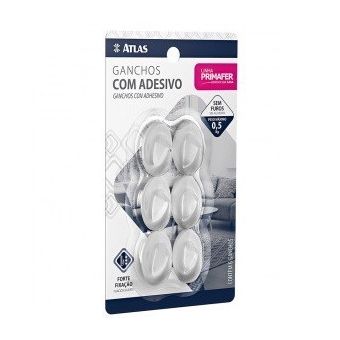GANCHO ADESIVO PLASTICO BRANCO 6 PECAS 0,5kg
