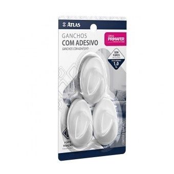 GANCHO ADESIVO PLASTICO BRANCO 3 PECAS 1kg