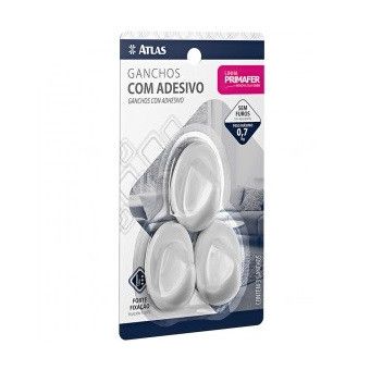 GANCHO ADESIVO PLASTICO BRANCO 3 PECAS 0,7kg