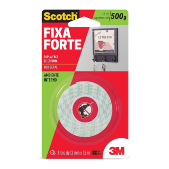 FITA FIXA FORTE ESPUMA BRANCA DUPLA-FACE 12mmX1,5m
