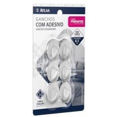 GANCHO ADESIVO PLASTICO BRANCO 6 PECAS 0,5kg